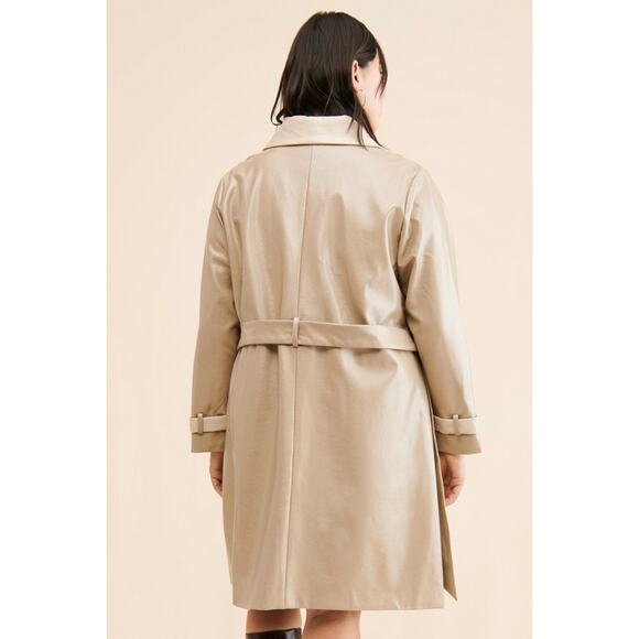 New Anthropologie Colorblock Vegan Leather Trench Coat $250 PLUS 2X - Picture 4 of 5